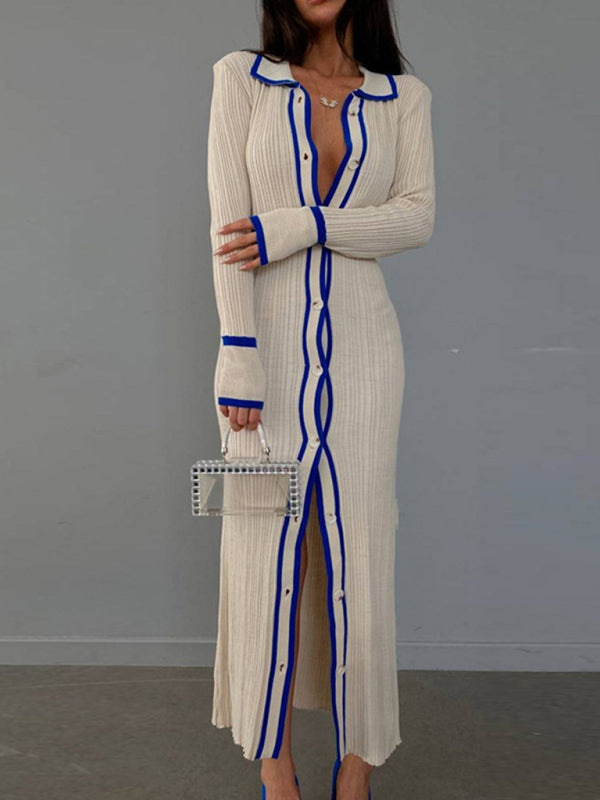 Robe cardigan à manches longues pour femmes, coupe cintrée, patchwork, nouvelle collection 