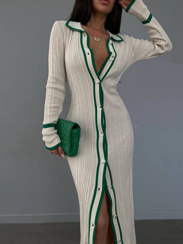 Robe cardigan à manches longues pour femmes, coupe cintrée, patchwork, nouvelle collection 