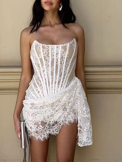 Robe tube sexy en dentelle transparente à la taille pour femmes 