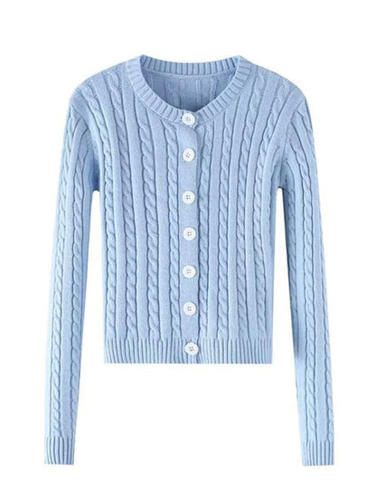 Cardigan tricoté à simple boutonnage pour femme, torsadé rétro 