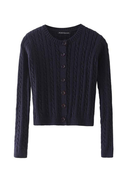 Cardigan tricoté à simple boutonnage pour femme, torsadé rétro 