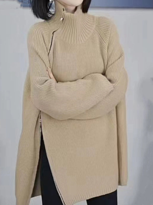 Pull à col roulé pour femme avec fermeture éclair latérale 