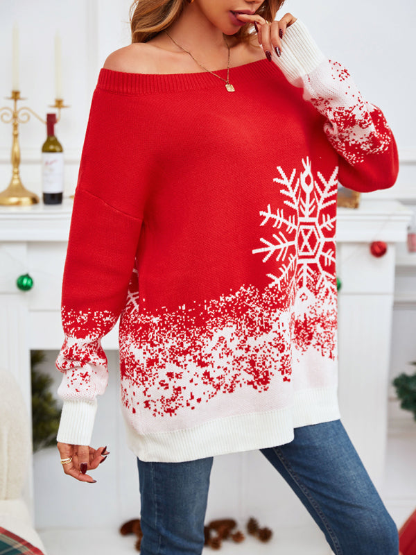 Pull col bateau décontracté de Noël pour femme 