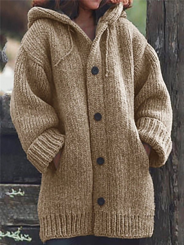 Cardigan ample et chaud à capuche pour femme 