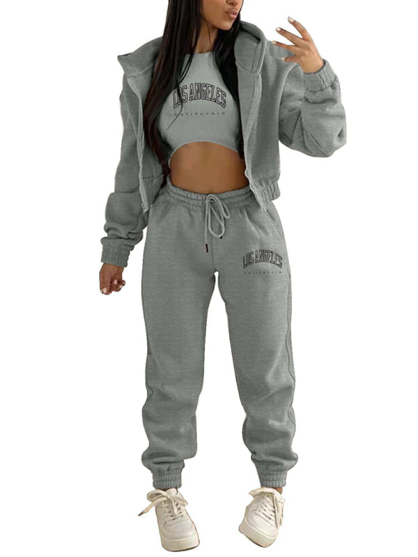 New letter printed hooded sports and leisure suit (three-piece set)