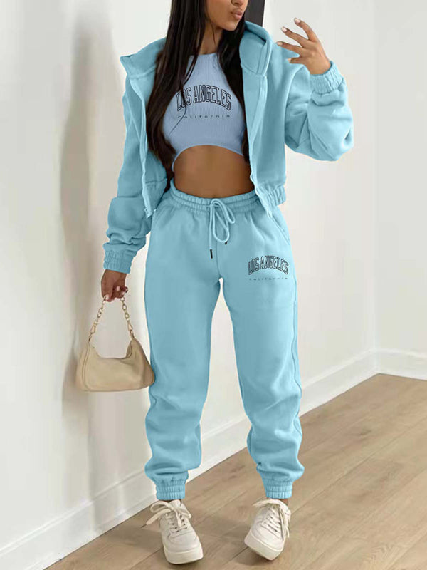 New letter printed hooded sports and leisure suit (three-piece set)