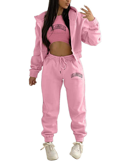 New letter printed hooded sports and leisure suit (three-piece set)