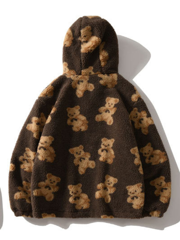 Sweat-shirt à capuche ample en fourrure de peluche à motif Teddy 