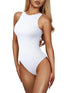 White sleeveless round neck bodysuit for women