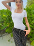 White square collar bodysuit with short sleeves