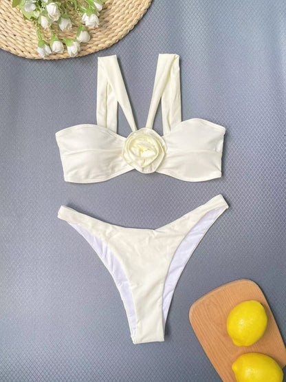 New solid color sexy three-dimensional flower split women&
