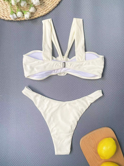 New solid color sexy three-dimensional flower split women&