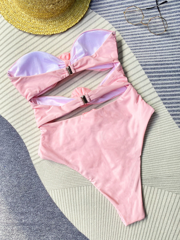 Nouveau maillot de bain une pièce sexy à fleurs tridimensionnelles de couleur unie 