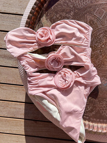 Nouveau maillot de bain une pièce sexy à fleurs tridimensionnelles de couleur unie 