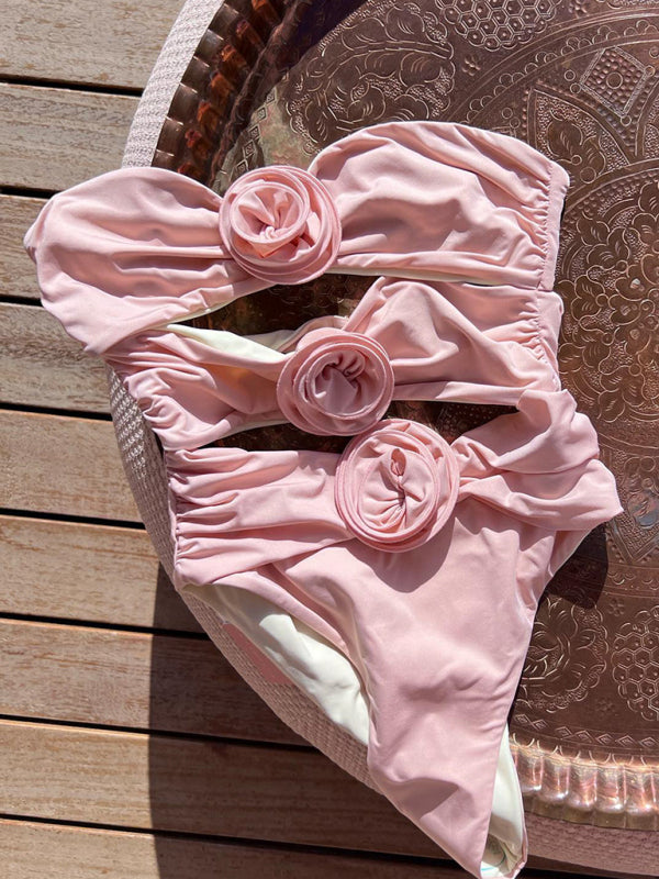 Neuer einfarbiger, sexy, dreidimensionaler, einteiliger Badeanzug mit Blumenmuster 