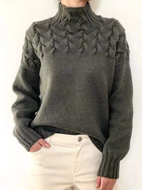 Casual long-sleeved turtleneck solid color sweater pullover top