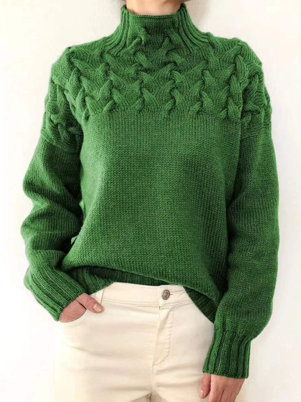 Lässiges, langärmliges, einfarbiges Pullover-Pullover mit Rollkragen 