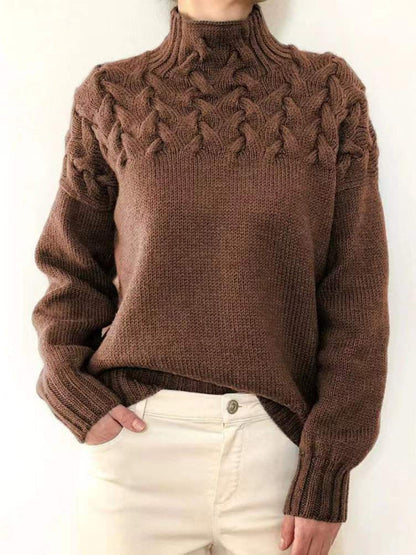 Lässiges, langärmliges, einfarbiges Pullover-Pullover mit Rollkragen 