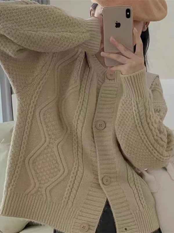 Locker gestrickter Damen-Cardigan mit Drehknöpfen 