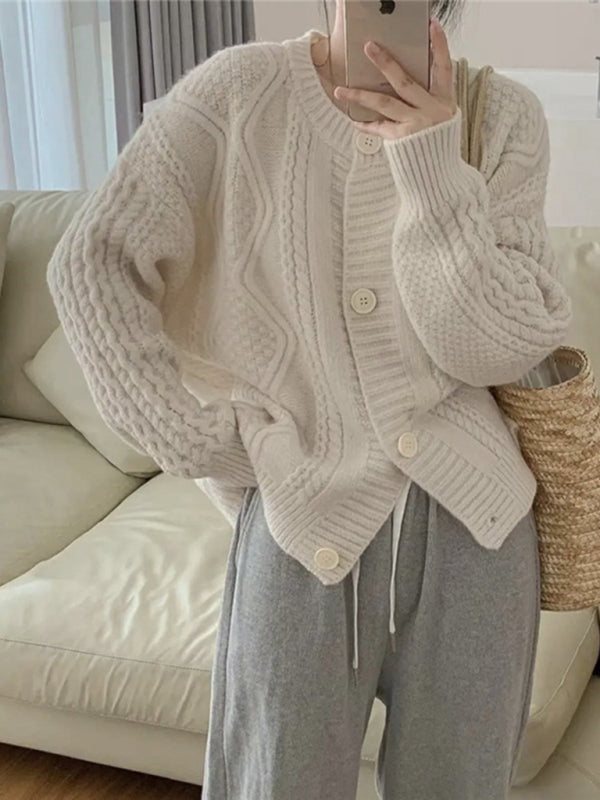 Cardigan tricoté ample à boutons torsadés pour femmes 