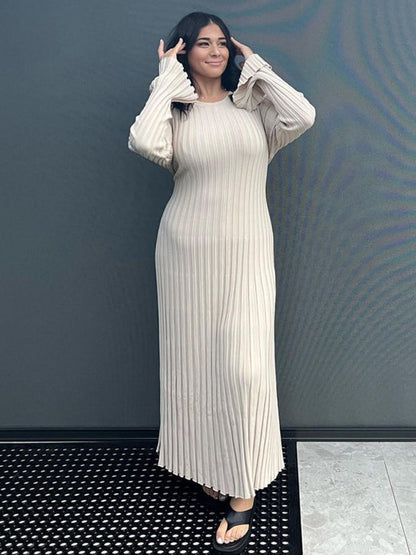 Strickkleid, lässige Taille, Rundhalsausschnitt, großer Grubenstreifen 
