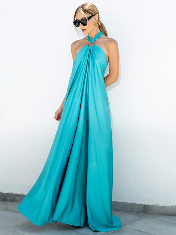 Sexy Damen-Satin-Hosenträgerkleid mit weitem Rock 