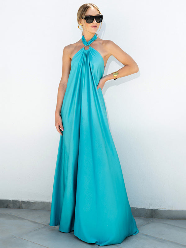 Sexy Damen-Satin-Hosenträgerkleid mit weitem Rock 