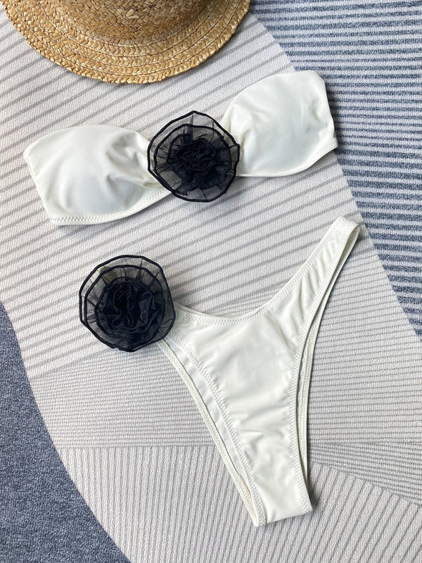 Neues Tube-Top, sexy dreidimensionaler Blumen-Split-Damen-Badeanzug-Bikini 