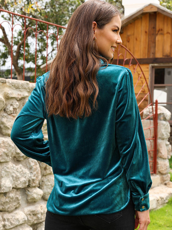 Chemise à bascule pour femmes, pull à manches longues, col montant, à la mode, haut de couleur unie 