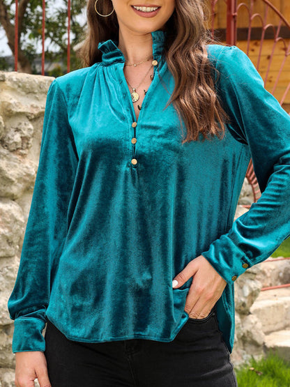 Chemise à bascule pour femmes, pull à manches longues, col montant, à la mode, haut de couleur unie 