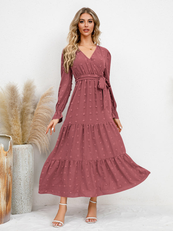 Robe décontractée ceinturée avec large ourlet pour femme 