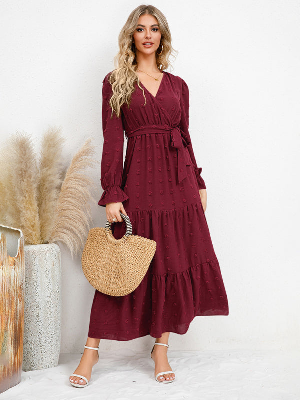 Robe décontractée ceinturée avec large ourlet pour femme 