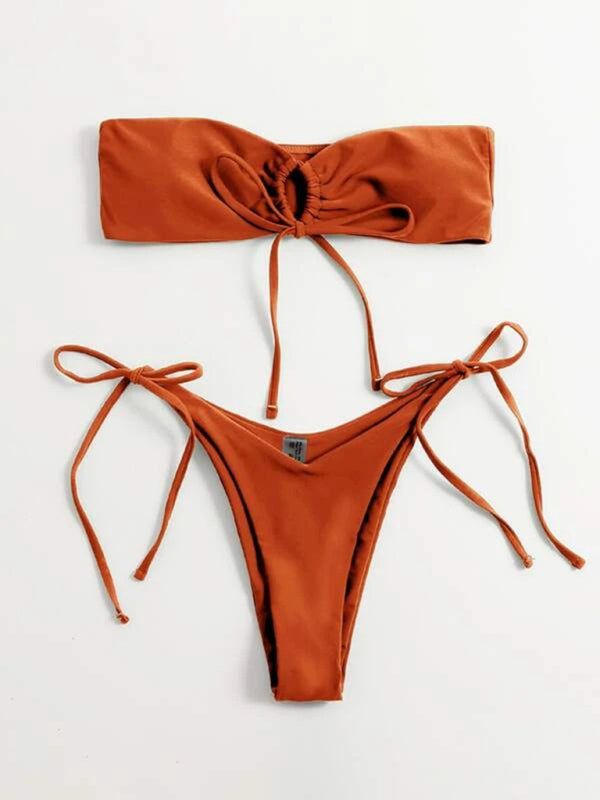Neuer einteiliger Badeanzug für Damen mit niedriger Taille, trägerlos, einfarbig, Röhrenoberteil, sexy Bikini 