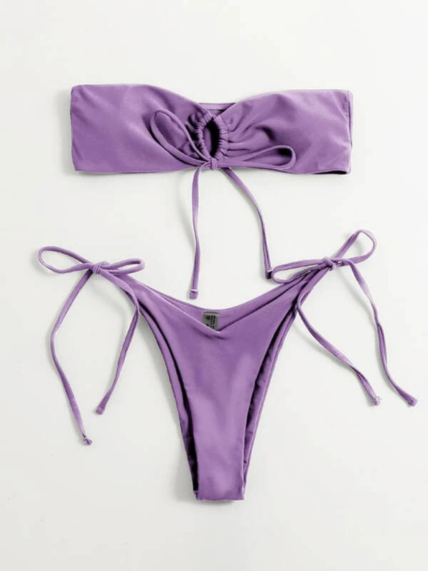 Neuer einteiliger Badeanzug für Damen mit niedriger Taille, trägerlos, einfarbig, Röhrenoberteil, sexy Bikini 