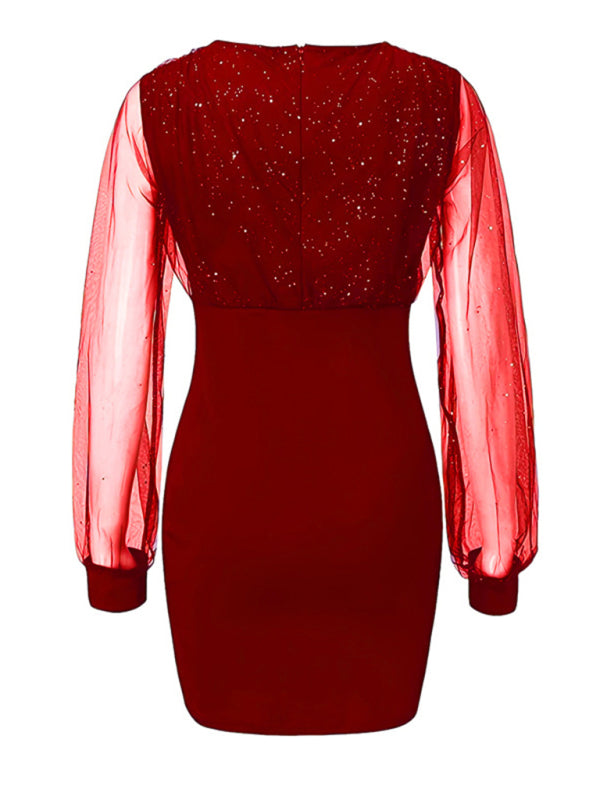 Robe slim à manches longues et col en v en maille pour femme 