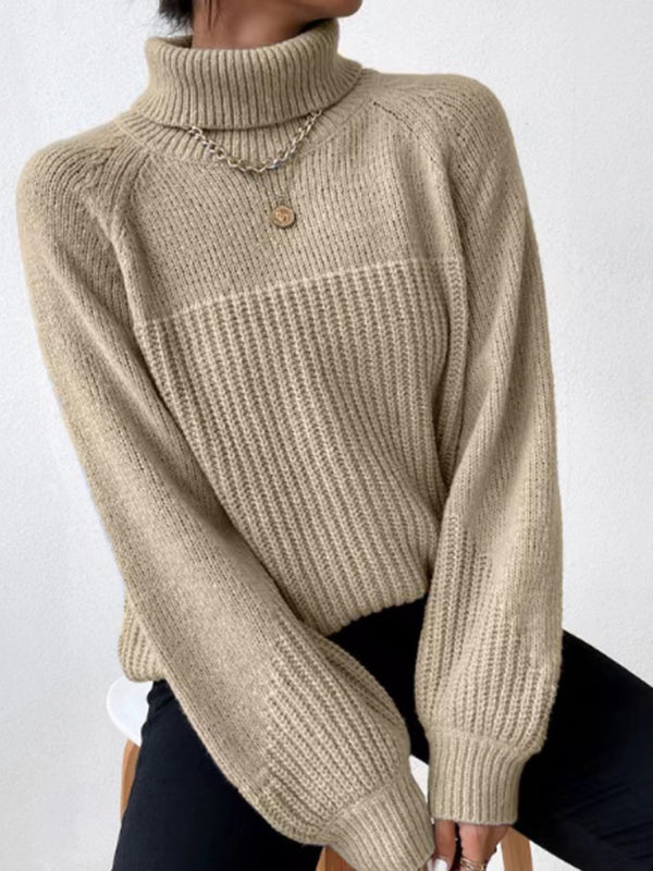 Neuer Damen-Strickpullover mit einfachem Revers und Raglanärmeln 