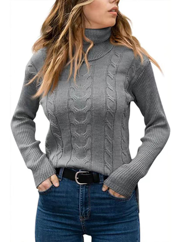 Neuer einfarbiger Rollkragenpullover für Damen im Retro-Stil mit langen Ärmeln 