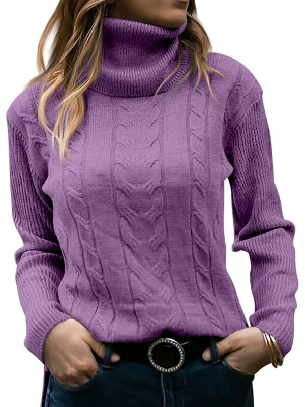 Neuer einfarbiger Rollkragenpullover für Damen im Retro-Stil mit langen Ärmeln 