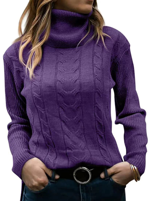 Nouveau Pull à col roulé de couleur unie pour femmes, pull rétro à manches longues 