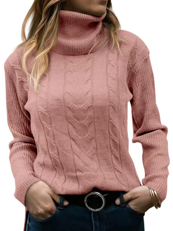 Neuer einfarbiger Rollkragenpullover für Damen im Retro-Stil mit langen Ärmeln 