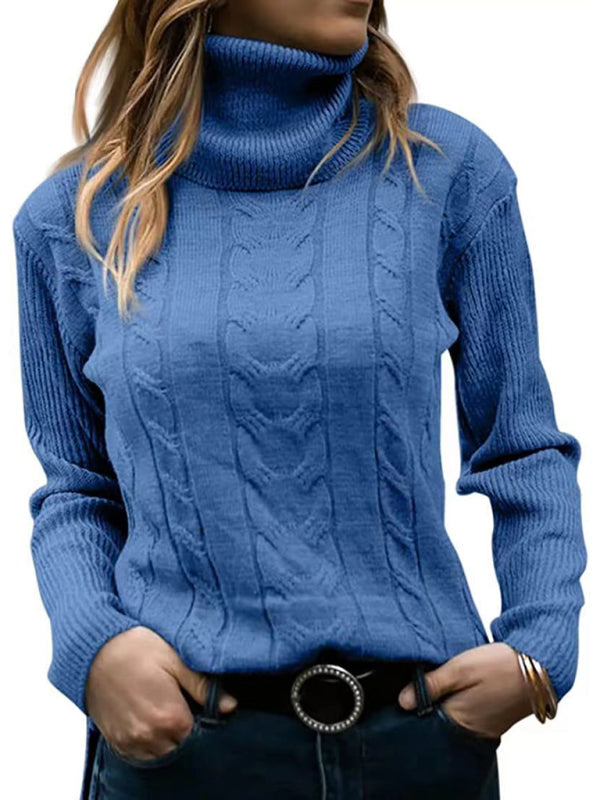 Nouveau Pull à col roulé de couleur unie pour femmes, pull rétro à manches longues 