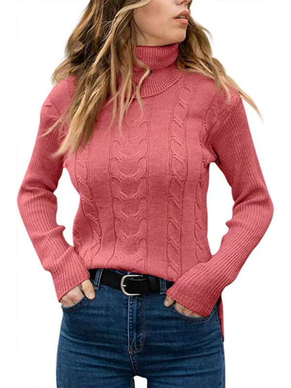 Nouveau Pull à col roulé de couleur unie pour femmes, pull rétro à manches longues 