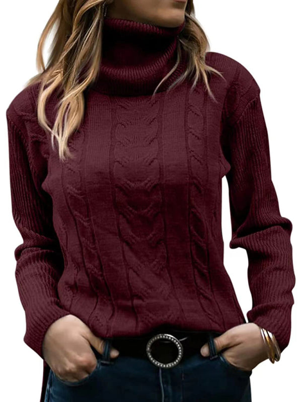 Nouveau Pull à col roulé de couleur unie pour femmes, pull rétro à manches longues 