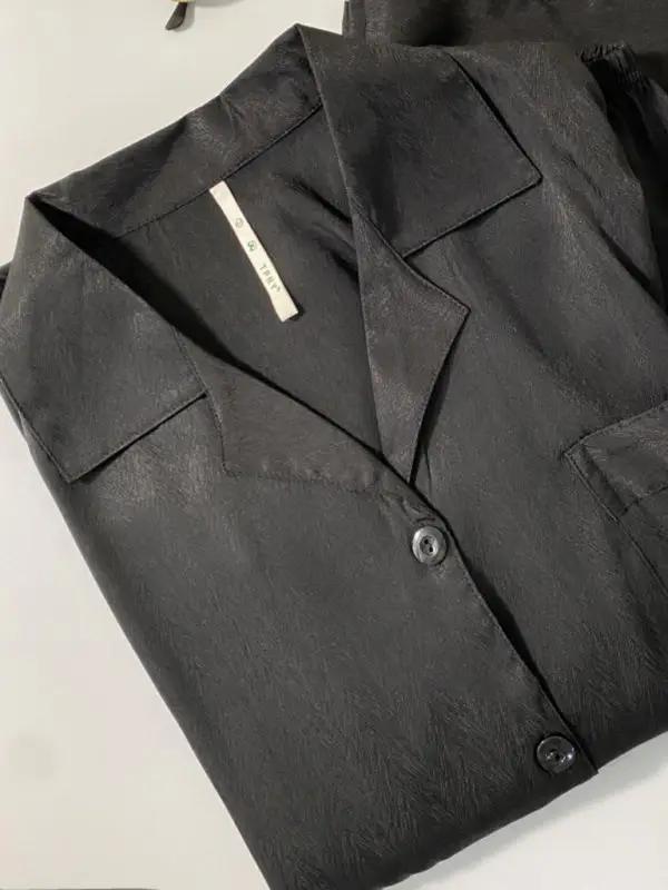 Black textured ice silk pajamas set