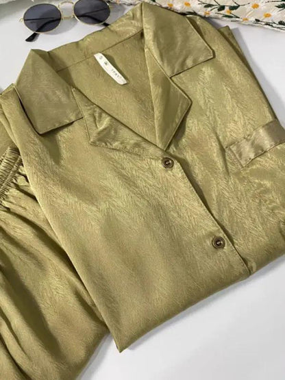 Gold textured ice silk pajamas set