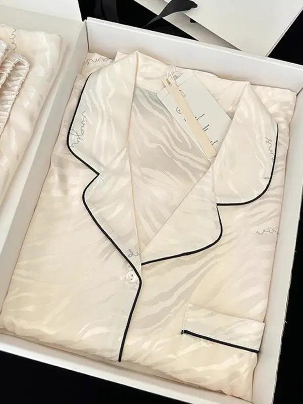 Cream zebra print ice silk pajamas set