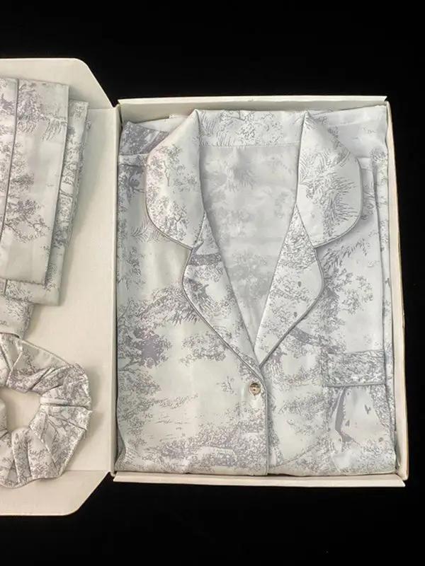 Gray patterned ice silk pajamas set