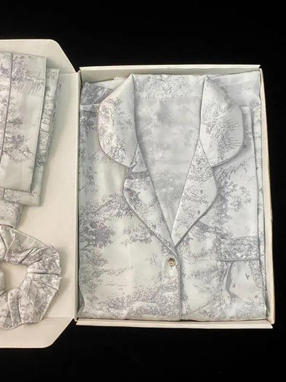 Gray patterned ice silk pajamas set