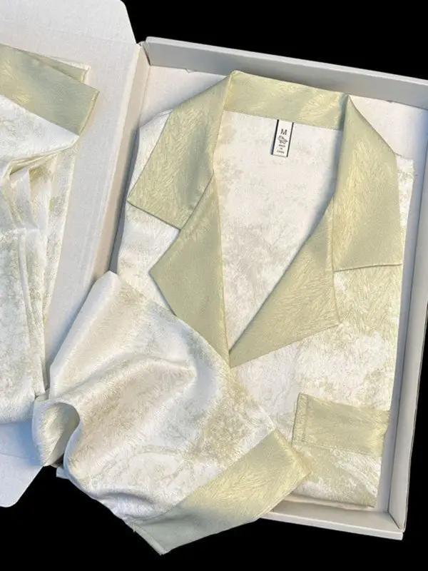 White and gold ice silk pajamas set