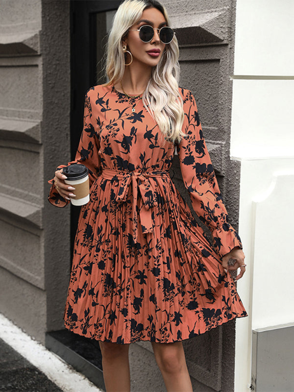 Robe imprimée à manches longues et col en v pour femmes, nouvelle collection 
